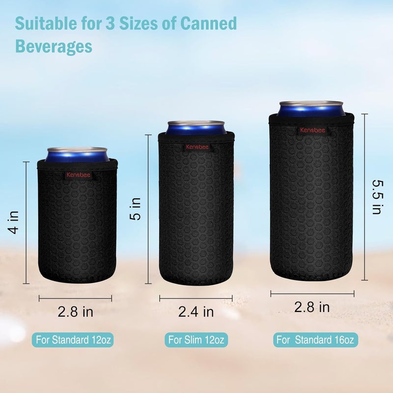 KENOBEE 3 Pack Can Cooler Sleeves for 12oz 16oz Can & 12oz Slim Can, Soft Insulated Reusable Non-Slip Neoprene Can Cooler Drink Caddies Holder Covers for Beer, Soda, Energy Drinks - Image 2